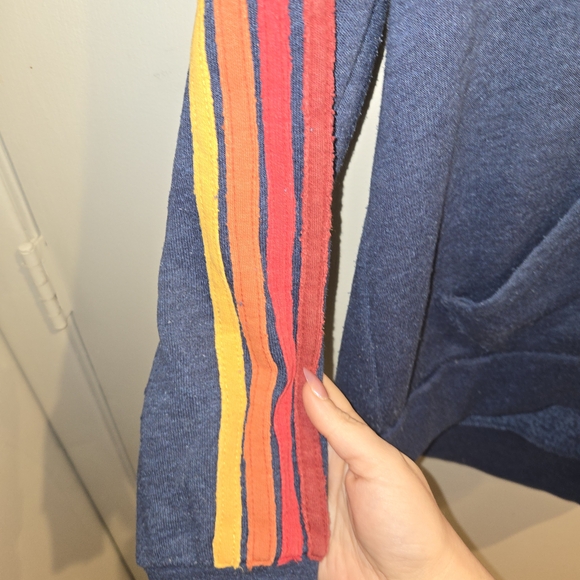 Aviator Nation Blue Zip-Up Hoodie with coloful Stripe! - Picture 6 of 11